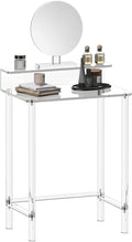 Eglaf Acrylic Small Vanity with Mirror - 23.6'' L x 15.8'' W x 33.9'' H - Modern Makeup Vanity Desk for Small Spaces - Clear Makeup Table Dressing Table, for Bedroom, Cloakroom