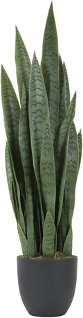 Worth Garden 3ft Artificial Snake Plant Fake Sansevieria Indoor Outdoor, 28 Thick Leaves Lifelike Faux Silk Plant, Home Decor Mother in Law Tongue Plant 35in, with Black pot & Dry Moss Included, Green