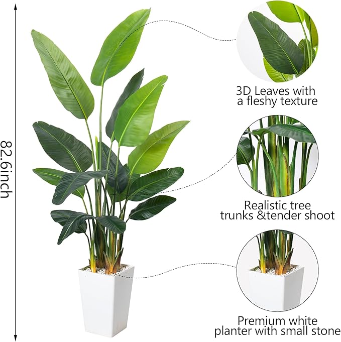 Bird of Paradise Plant Artificial 7ft,Faux Plants Indoor with White Planter,Fake Tree with Lifelike Leaves,The Perfect Indoor Silk Floor Plant for Home、Hallway and Office Decor