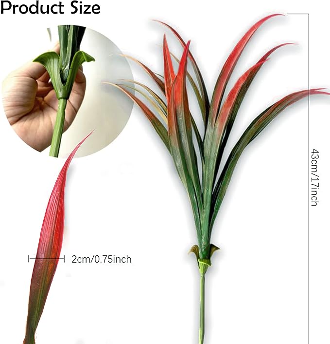 8 Pcs Outdoor Fake Plants UV Resistant Artificial Tall Grass Plants Faux Tropical Flowers Bushes Fall Winter Summer Planters Yard Patio Front Porch Décor Plastic Greenery Shrubs Decoration