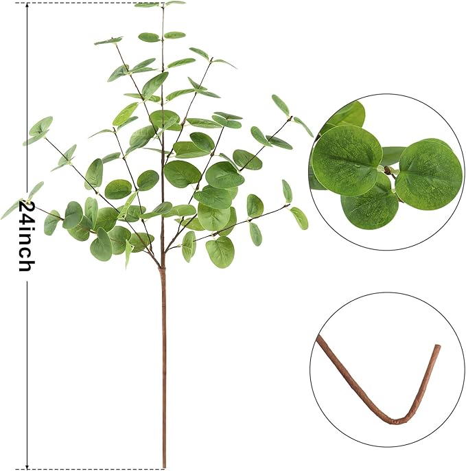 5pcs Artificial Eucalyptus Stems Decor 3D Real Touch Tall 24" Faux Eucalyptus Branches Fake Greenery Plants Stems for Vase Home Party Wedding Decorations