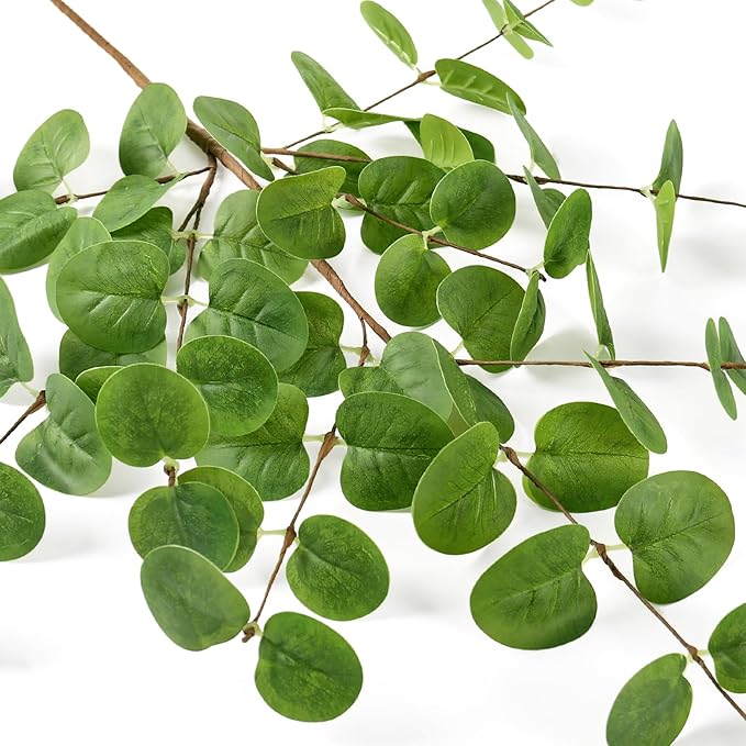 5pcs Artificial Eucalyptus Stems Decor 3D Real Touch Tall 24" Faux Eucalyptus Branches Fake Greenery Plants Stems for Vase Home Party Wedding Decorations
