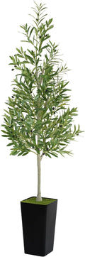 PeoDeco Artificial Faux Olive Tree 6ft Tall Realistic Fake Floor Green Silk House Potted Plants Large for Bedroom Living Room Home Office Decor Indoor Outdoor with Pot