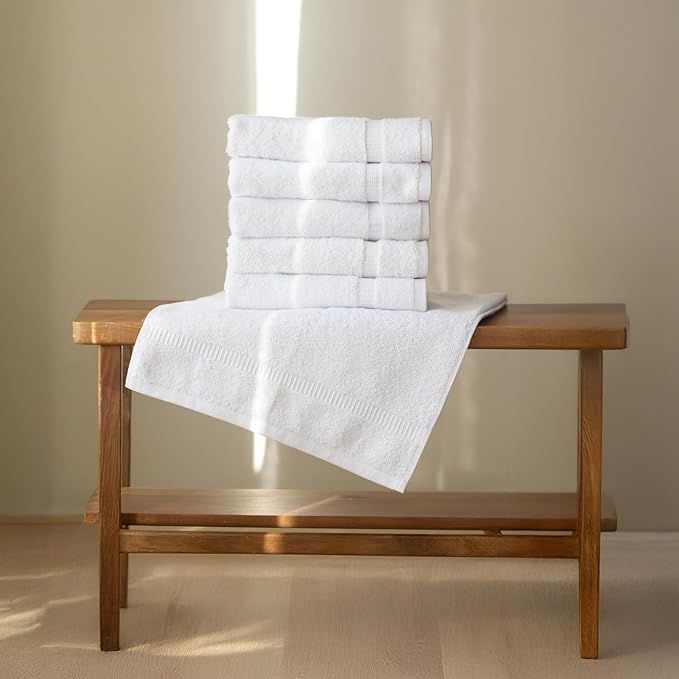 SALBAKOS 100% Turkish Cotton Hand Towel Set of 6 16x30 inch | Heirloom Quality | Hotel & Spa Collection | Ultra Soft, Super Absorbent, Long Lasting Hand Towels | Made in Turkey (White, 6 Hand Towels)