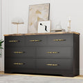 SIDUCAL Black Dresser for Bedroom, 7 Drawer Dresser with Vintage Handles, 59" Wide Wooden Vintage Dressers, TV Stand, Modern Dressers & Chests of Drawers for Hallyway, Entryway