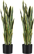 KOL 3ft 2PCS Artificial Snake Plant, 32 PVC Lifelike Leaves, 35in Faux Sansevieria for Indoor Home & Garden Decor, Potted Mother-in-Law's Tongue Plants, Yellow