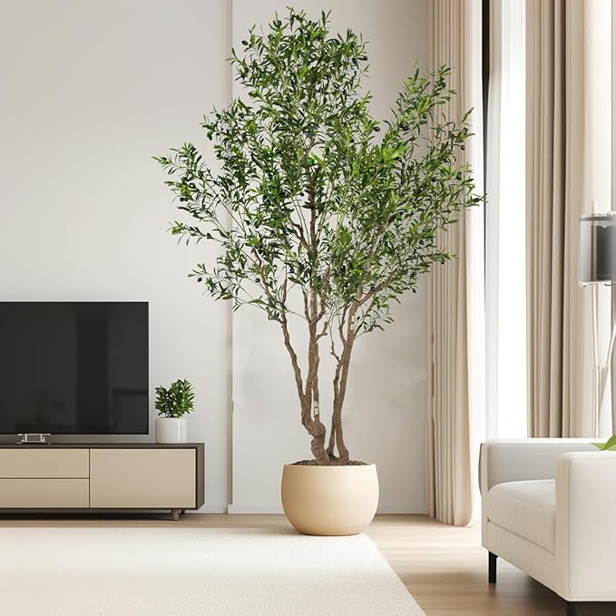 Artificial Olive Tree - 9ft Tall Fake Olive Plant in Pot - Faux Silk Tree for Indoor