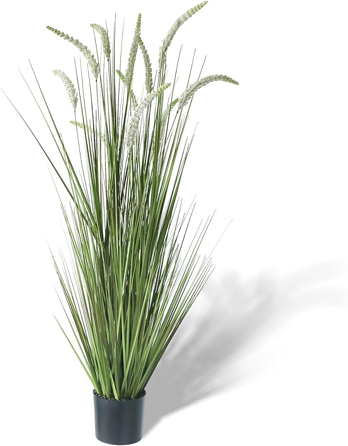 KOL 59in Artificial Veronica Spiked Speedwell Grass, 5ft Faux Veronica Spicata Flower, Tall Reed Grass for Home Office Garden Wedding Decor, Indoor Outdoor Fake Horsetail Plant, UV-Resistant, Yellow