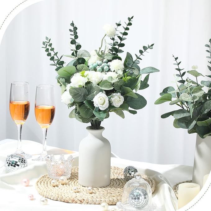 Giegxin 1000 Pcs 3 Kinds Mixed Eucalyptus Leaves Stems Bulk Artificial Silver Dollar Leaves Picks Dried Eucalyptus Bundle Faux Spray for Wedding Vase Bouquet Floral Arrangement (Green)