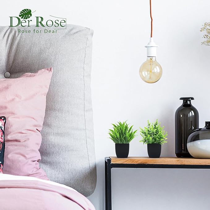 Der Rose 4 Pack Fake Plants Small Artificial Mini Faux Plants Indoor Black Bathroom Accessories for Room Home Office Shelf Decor