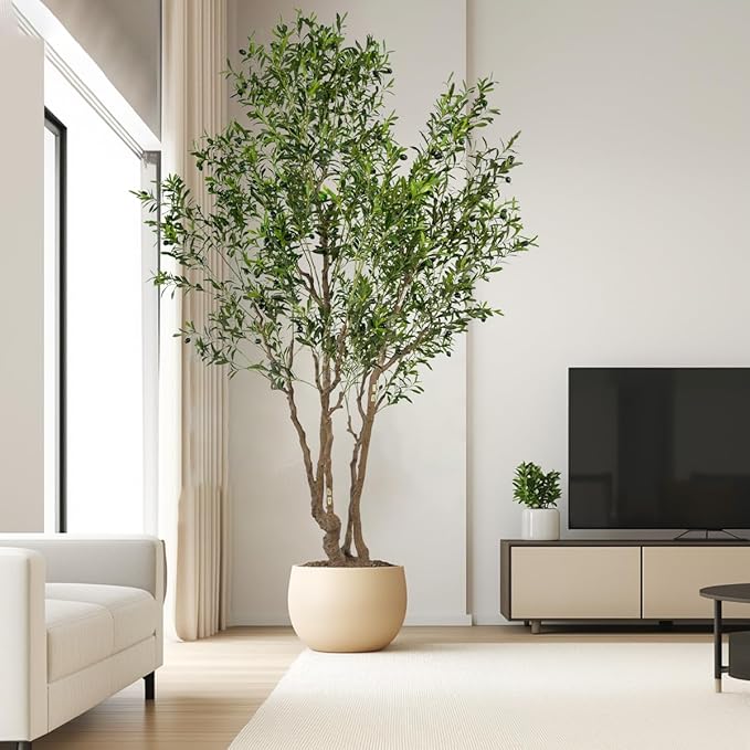 Artificial Olive Tree - 9ft Tall Fake Olive Plant in Pot - Faux Silk Tree for Indoor