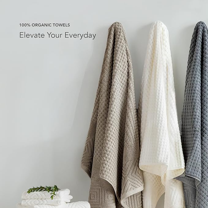 Texere 100% Organic Cotton Diamond Jacquard 700 GSM Luxury Bath Towel Sets - Ultra Soft and Absorbent Hotel Quality, 2 Large Bath Towels, 2 Hand Towels, 2 Washcloths (Diamond, Charcoal, 6 Piece)