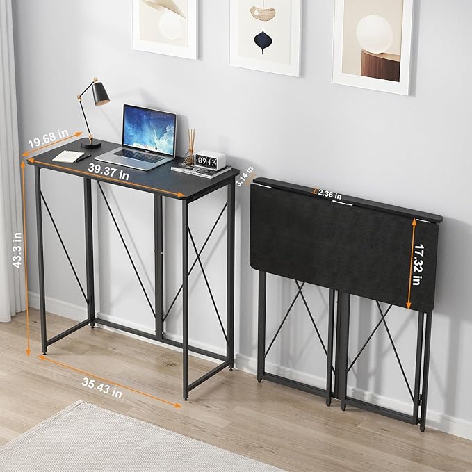 39.37" Folding Standing Desk, Small Laptop Stand Up Desk for Sitting or Standing, No Assembly Needed, Portable, Tall Foldable Desk for Home, Office, Small Spaces (Black)