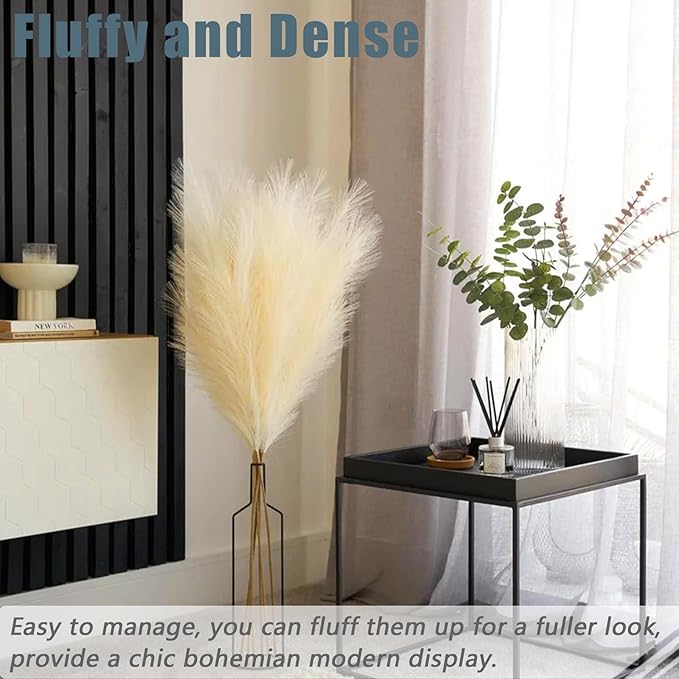 38" 10 Stems Faux Pampas Grass Decor - Tall Pampas Grass for Floor Vase, Boho Home Wedding Mothers Day Decoration (Beige)