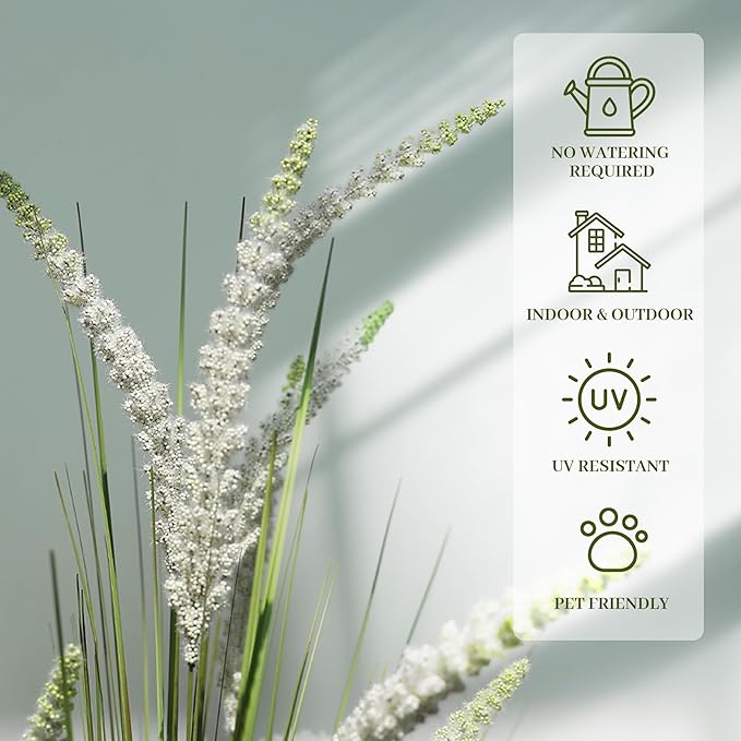 KOL 59in Artificial Veronica Spiked Speedwell Grass, 5ft Faux Veronica Spicata Flower, Tall Reed Grass for Home Office Garden Wedding Decor, Indoor Outdoor Fake Horsetail Plant, UV-Resistant, Yellow