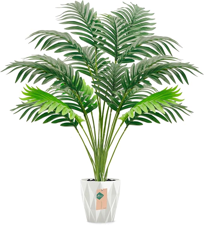 Der Rose 28'' Fake Plants Large Artificial Palm Tree Faux Plants Indoor for Living Room Porch Balcony Garden Decor Outdoor (White Pot)