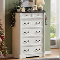 White 6 Drawers Dresser, 47" Tall Dresser for Bedroom, Wood Rustic Tall Chest of Drawers with Chic Wood Pilasters, Farmhouse Dressers Organizer for Bedroom, Hallway
