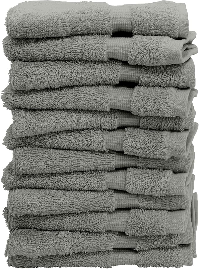 Luxury Hotel & Spa Quality, 100% Turkish Cotton 700 GSM Cloth, for Body wash, Makeup Remover & Facial Cleaning, Baby, face, loofah, Dobby Border Soft washcloths Towel Set 13" X 13", Gray, Set of 12