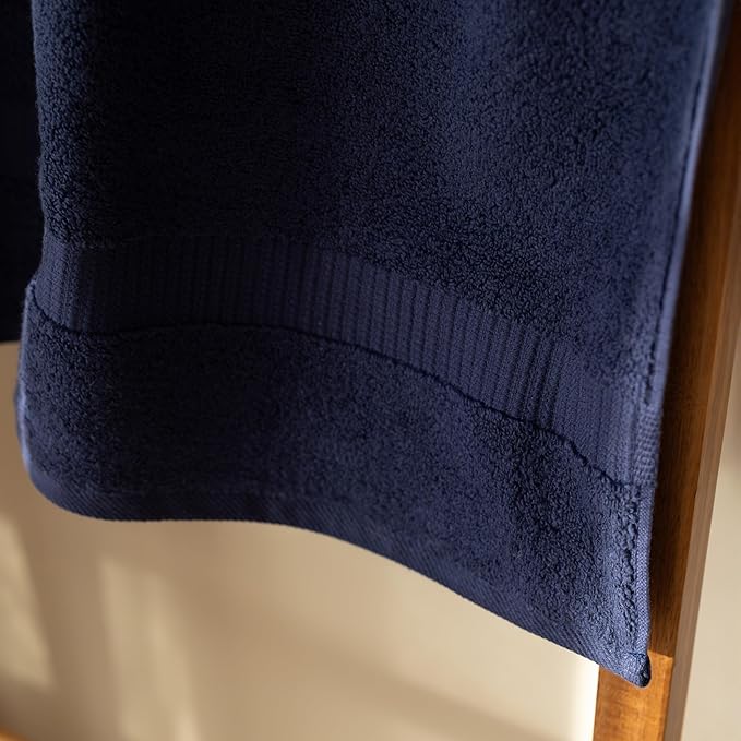 SALBAKOS 100% Turkish Cotton Bath Towel Set of 4 27x54 inch | Heirloom Quality | Hotel & Spa Collection | Ultra Soft, Super Absorbent, Long Lasting Bath Towels | Made in Turkey (Navy, 4 Bath Towels)
