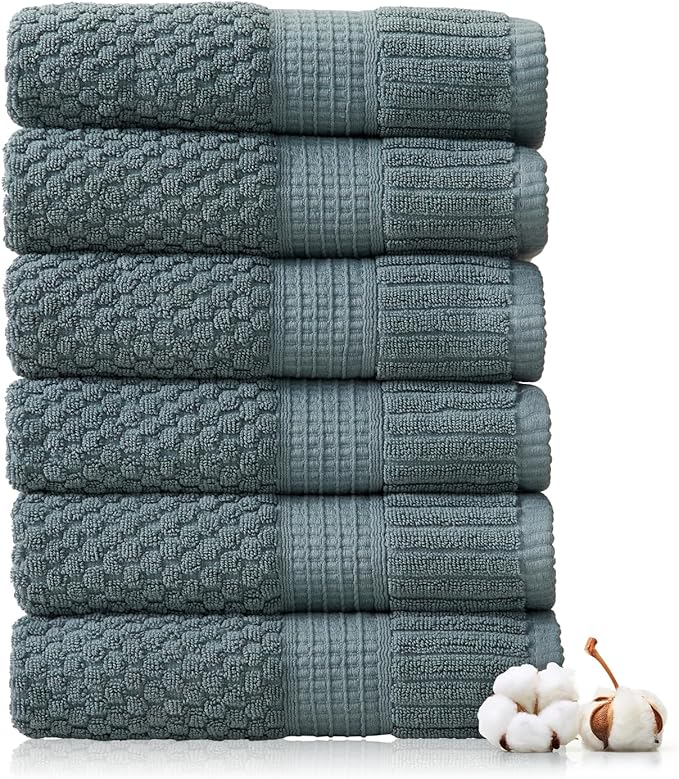 NY Loft 100% Cotton Hand Towel 6 Pack Hand Towel Set | Super Soft & Absorbent Quick-Dry Hand Towels 16" x 28" |Textured and Durable Cotton | Trinity Collection (6 Pack Hand Towel, Stormy Sea)