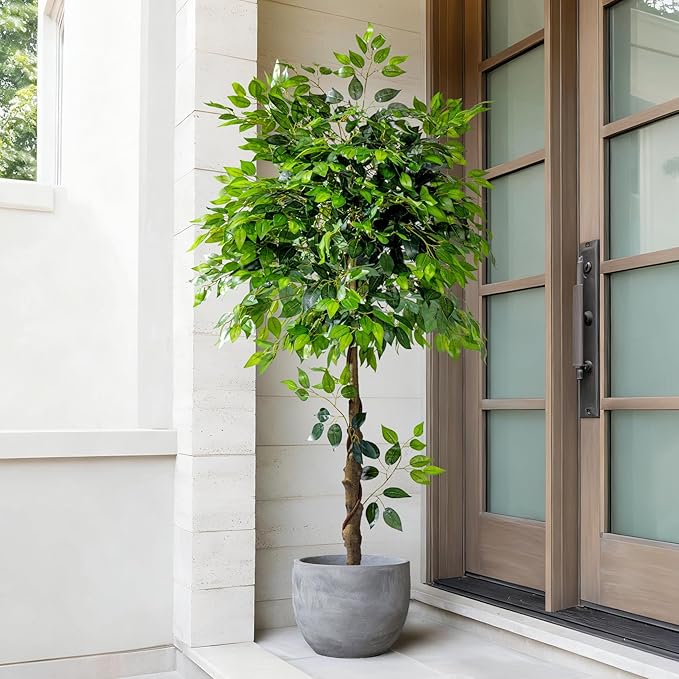 5ft Artificial Ficus Tree for Home Decor, Faux Silk Plants Faux Plant Fake Silk Trees with Pot for Indoor House Living Room Office Garden