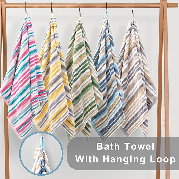 VOOVA & MOVAS Green Striped Towels - 100% Cotton, Quick Dry, Soft & Absorbent, 6PC Cotton Towels Set (Wash Cloth 13"x13"), Luxury Towel Set for Bathroom, Sage and Beige