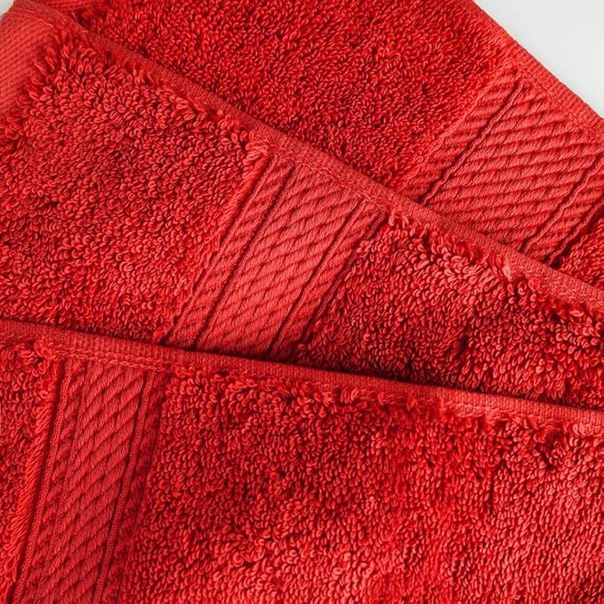 Superior Egyptian Cotton Pile Hand Towel Set of 4, Ultra Soft Luxury Towels, Thick Plush Essentials, Absorbent Heavyweight, Guest Bath, Hotel, Spa, Home Bathroom, Shower Basics, Red