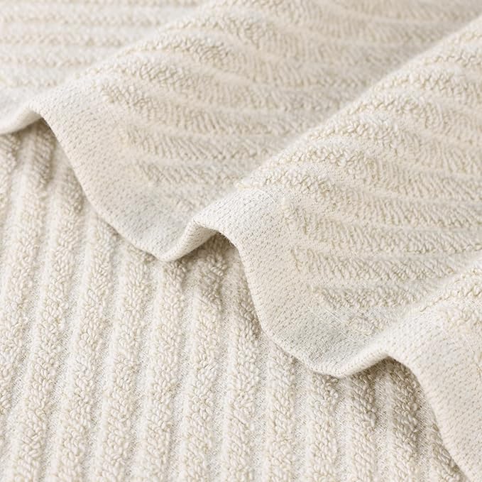 Superior Amelia Viscose Cotton Blend Medium Weight Towels, for Bathroom, Shower, Spa, Plush, Quick Dry, Ultra-Soft Towels, Bath Essentials, Ribbed Design, 12 Piece Assorted Towel Set, Beige