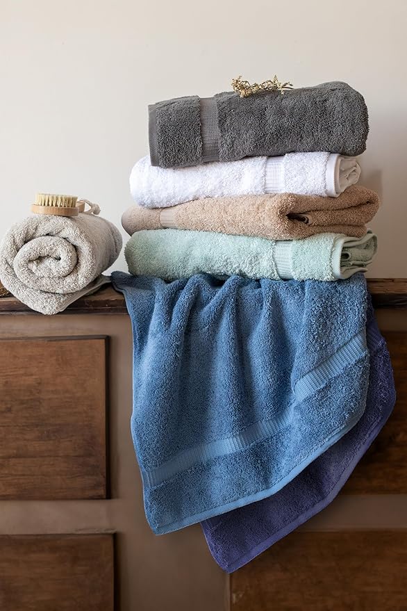 SALBAKOS 100% Turkish Cotton Bath Towel Set of 4 27x54 inch | Heirloom Quality | Hotel & Spa Collection | Ultra Soft, Super Absorbent, Long Lasting Bath Towels | Made in Turkey (Navy, 4 Bath Towels)