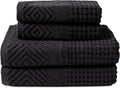 Texere 100% Organic Cotton Diamond Jacquard 700 GSM Luxury Bath Towel Sets - Ultra Soft and Absorbent Hotel and Spa Quality (Diamond, Black, 2 Bath & 2 Hand Towels)