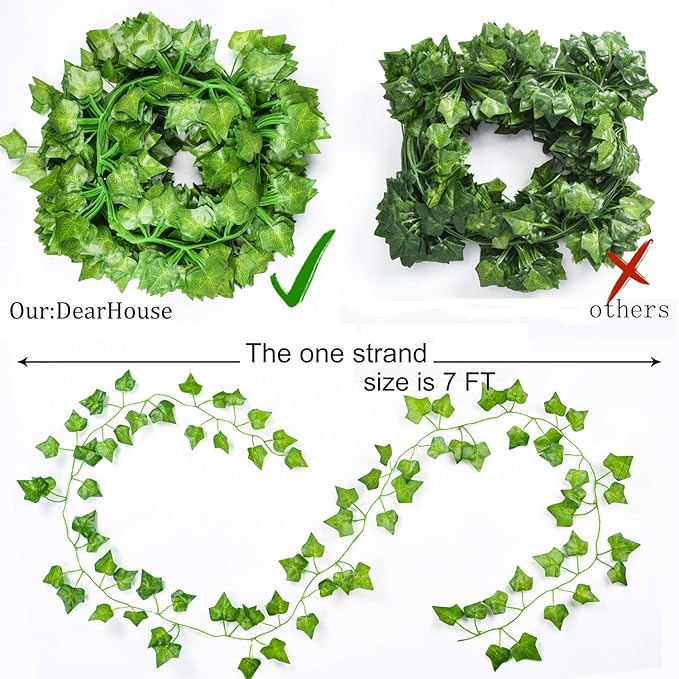DearHouse 84 Feet 12 Strands Artificial Ivy Leaf Plants Vine Hanging Garland Fake Foliage Flowers Home Kitchen Garden Office Wedding Wall Decor, Green