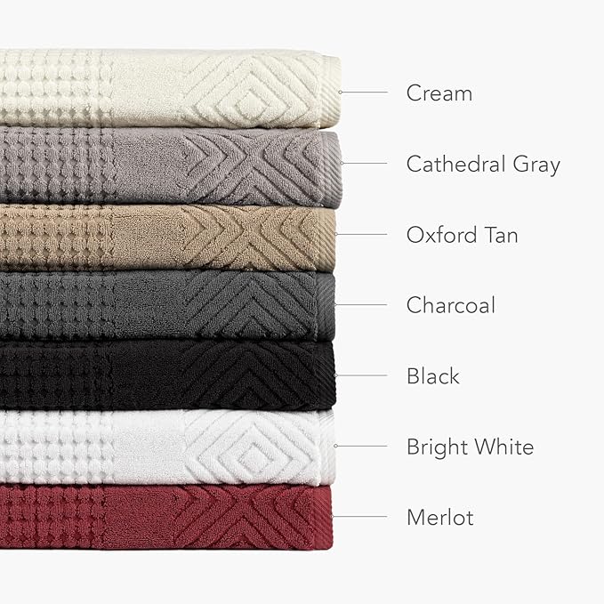 Texere 100% Organic Cotton Diamond Jacquard 700 GSM Luxury Bath Towel Sets - Ultra Soft and Absorbent Hotel and Spa Quality (Diamond, Black, 2 Bath & 2 Hand Towels)