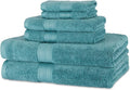 Amazon Basics Fade Resistant Bath, Hand and Washcloth Towel Set, 100% Cotton, Set of 6, 30 x 54 inches, Teal Green