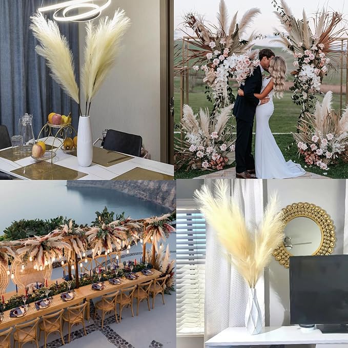 38" 10 Stems Faux Pampas Grass Decor - Tall Pampas Grass for Floor Vase, Boho Home Wedding Mothers Day Decoration (Beige)