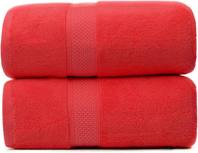 Super Absorbent Quick Drying | Hotel Grade Extra Large Bath Towels, 2-Piece Set, Bathroom Luxury Soft Towels-650GSM Cotton Luxury Beach Bath Towel 80x160cm (31.5x63 inches)(Watermelon red)