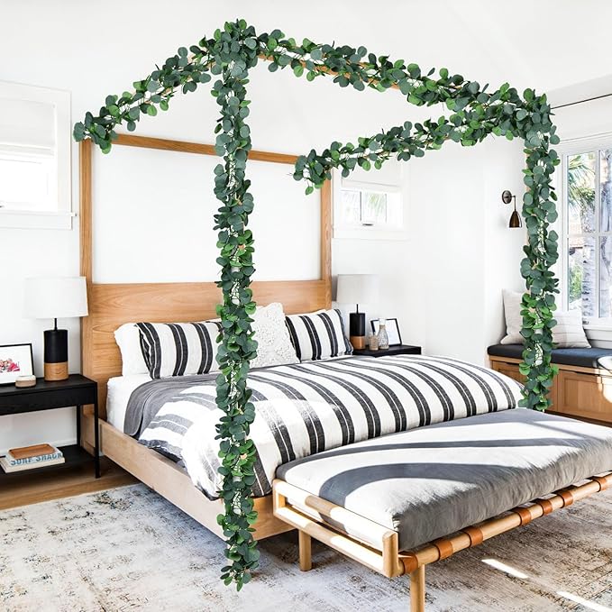 DearHouse 86 Feet 12 Strands Artificial Eucalyptus Leaf Plants Vine Hanging Eucalyptus Garland for Home Kitchen Office Wedding Wall Decor