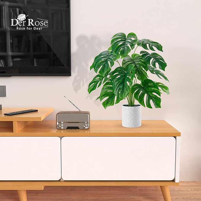 Der Rose Artificial Plants Indoor Large 28'' Fake Monstera Faux Potted Plants Indoor Tall for Home Farmhouse Bedroom Living Room Decor