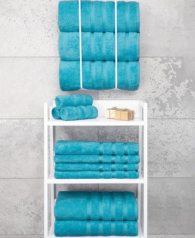 American Soft Linen Luxury 4 Piece Bath Towel Set, 600 GSM 100% Cotton Turkish Bath Towels for Bathroom, 27x54 in Extra Large Bathroom Shower Towels, Aqua Blue
