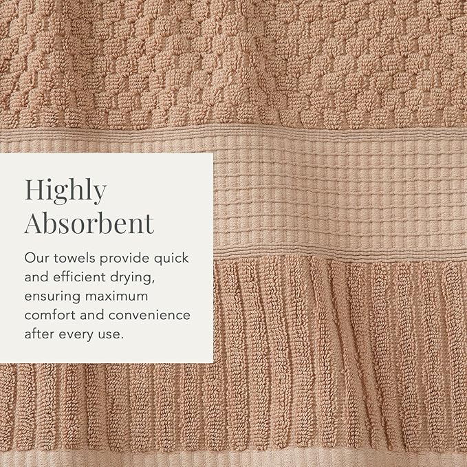 NY Loft 100% Cotton 4 Pack Bath Towel Set| Super Soft & Absorbent Quick-Dry Bath Towels 30" x 52" |Textured and Durable Cotton | Trinity Collection (4 Pack, Light Taupe)
