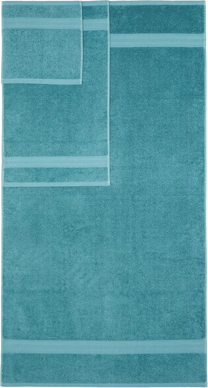 Amazon Basics Fade Resistant Bath, Hand and Washcloth Towel Set, 100% Cotton, Set of 6, 30 x 54 inches, Teal Green