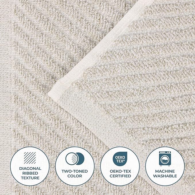 Superior Amelia Viscose Cotton Blend Medium Weight Towels, for Bathroom, Shower, Spa, Plush, Quick Dry, Ultra-Soft Towels, Bath Essentials, Ribbed Design, 12 Piece Assorted Towel Set, Beige