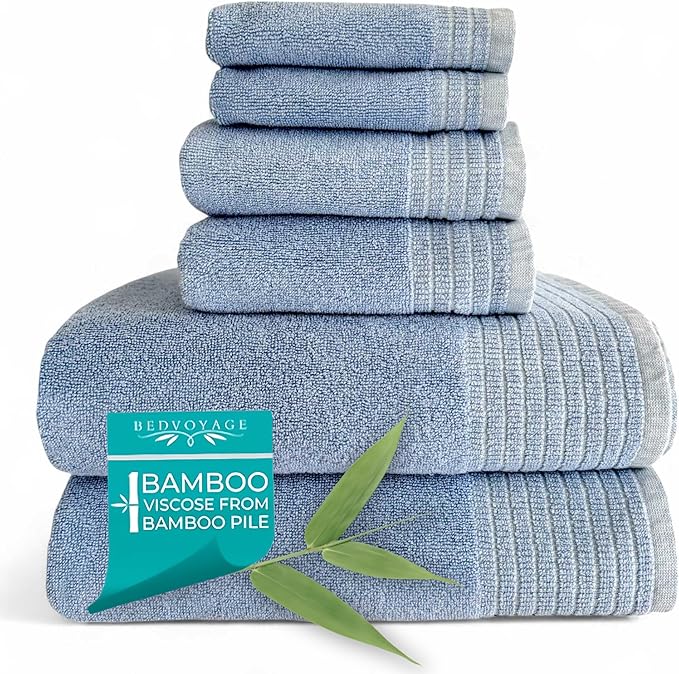 BedVoyage Luxury Bath Towels Set of 6 - Ultra Soft Plush Bathroom Towel Set - Highly Absorbent Viscose from Bamboo Bath Towels Ultra Soft - Spa Towel for Body - Ocean