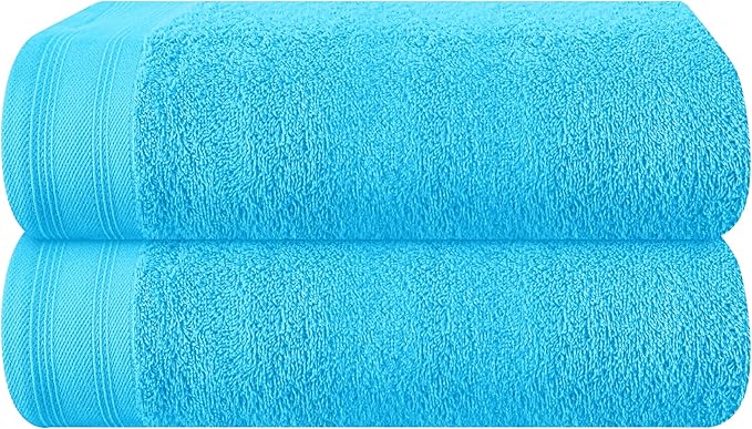 Cotton 2 Pack Oversized Bath Towel Set 28x55 inches, Large Bath Towels, Ultra Absorbant Compact Quickdry & Lightweight Towel, Ideal for Gym Travel Camp Pool - Turquoise Blue