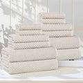 Superior Amelia Viscose Cotton Blend Medium Weight Towels, for Bathroom, Shower, Spa, Plush, Quick Dry, Ultra-Soft Towels, Bath Essentials, Ribbed Design, 12 Piece Assorted Towel Set, Beige