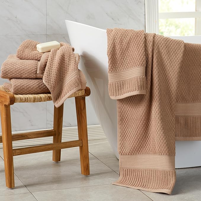 NY Loft 100% Cotton 4 Pack Bath Towel Set| Super Soft & Absorbent Quick-Dry Bath Towels 30" x 52" |Textured and Durable Cotton | Trinity Collection (4 Pack, Light Taupe)