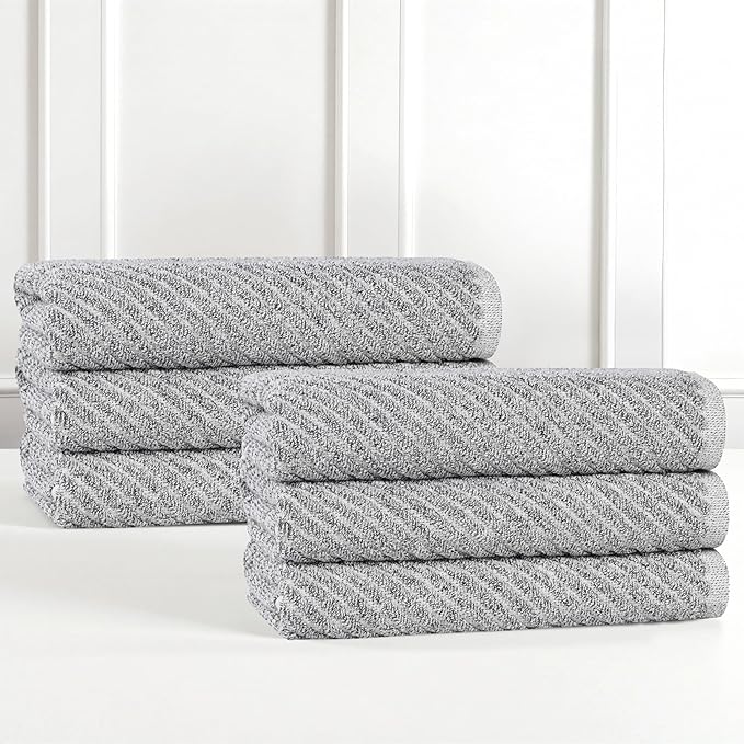 Superior Amelia Viscose Cotton Blend Medium Weight Towels, for Kitchen, Bathroom, Shower, Spa, Plush, Quick Dry, Soft Towels, Bath Essentials, Ribbed Design, Absorbent Hand Towels, Set of 6, Charcoal