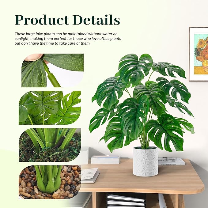 Der Rose Artificial Plants Indoor Large 28'' Fake Monstera Faux Potted Plants Indoor Tall for Home Farmhouse Bedroom Living Room Decor