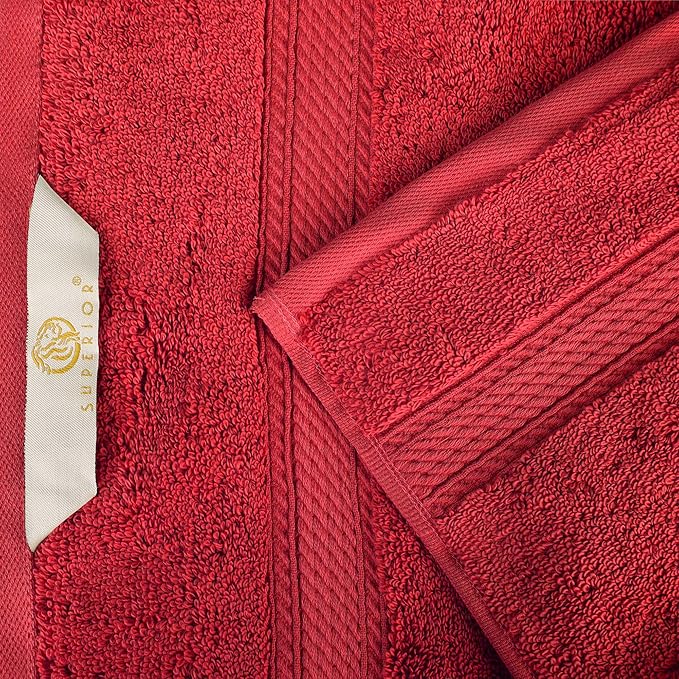 SUPERIOR Egyptian Cotton Pile 9 Piece Towel Set, Includes 3 Bath, 3 Hand, 3 Face Towels/Washcloths, Ultra Soft Luxury Towels, Thick Plush Essentials, Guest Bath, Spa, Hotel Bathroom, Red